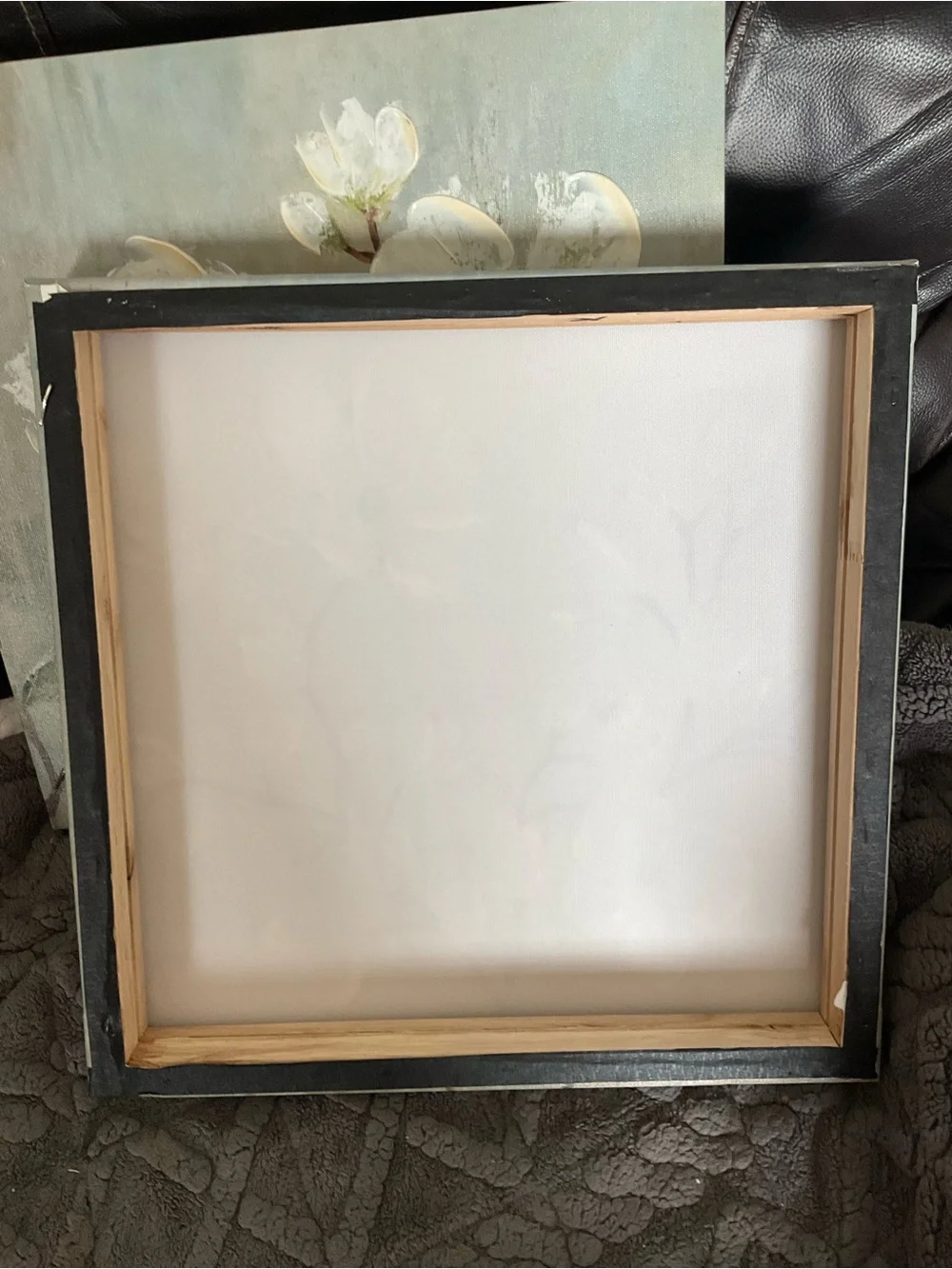 Cream Floral Canvas on Soft Blue-Green Background